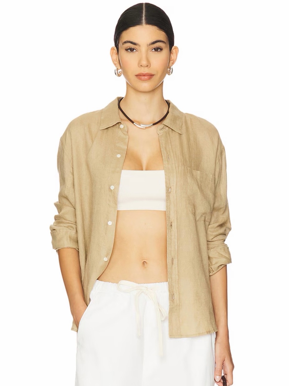 Citizens Of Humanity Kayla Shrunken Linen Shirt in Gobi Color